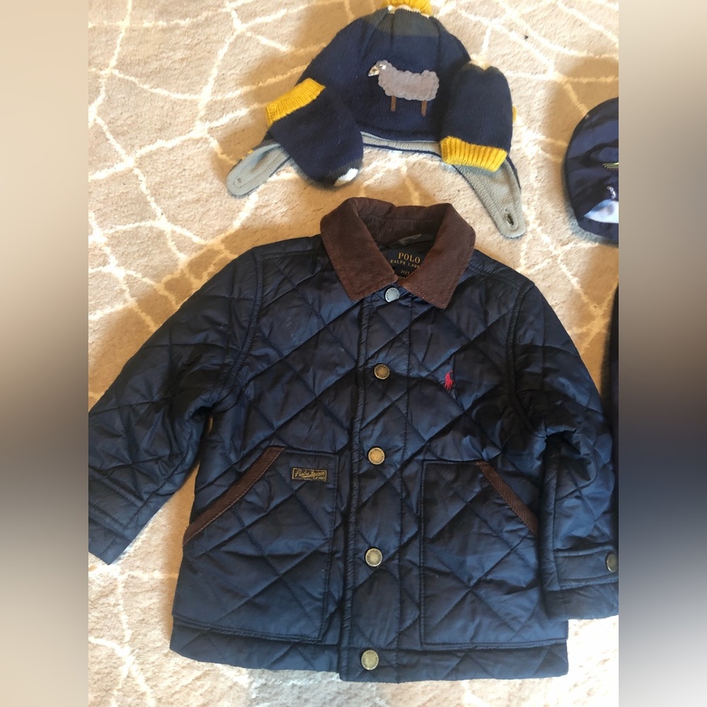 Ralph Lauren navy quilted jacket, Boden hat, mayoral jacket 2